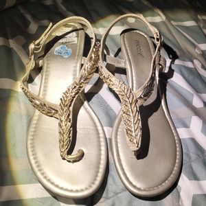 Womens gold rhinestone studded wedge sandals